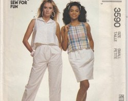 3590 MCCALLS EZ LEARN TO SEW PALMETTO'S CROP TOP, PANTS, SKIRT PATTERN 6-8 XS